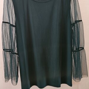 Kate & Mallory Teal Mesh Sleeve Blouse